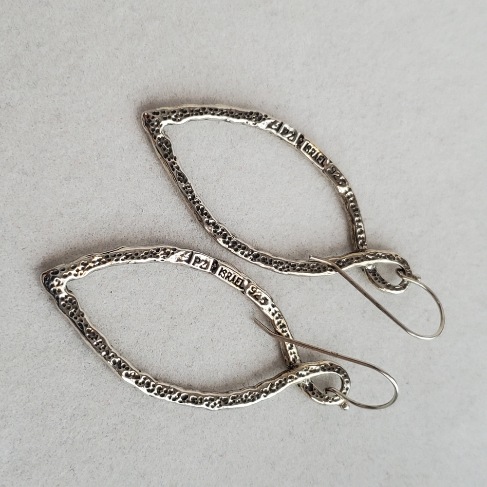 Or Paz PZ Sterling Hammered Marquise-Shaped Earrings Like-New Condition - Picture 8 of 11